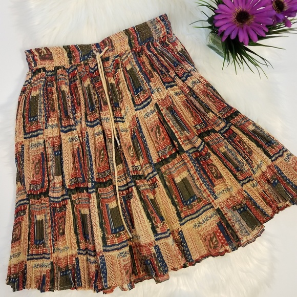 Vintage Vtg ❤ Boho Leaf Print Drawstring Skirt - Picture 6 of 6